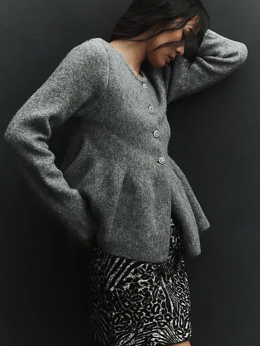 Maeve Anthropologie Flower Button Peplum Chunky Cardigan Sweater